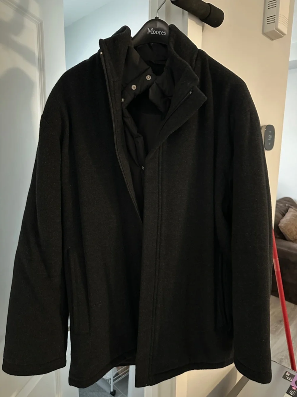 Men's Black Pea Coat - Wool-Blend Overcoat by Mantles - Picture 1 of 5